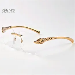 2018 Vintage Designer Solglasögon för män Kvinnor Rimless Buffalo Horn Glasses Gold Leopard Frames Billiga solglasögon Womens Eyeglasses297b