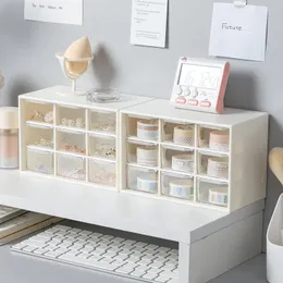 Kawaii 9 rutnät ABS -låda Desktop Organiser Multifunktionell kosmetik Makeup Office Desk Stationery Storage Box Holder 231220