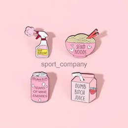 Pink Fun Brosch Söt Soda Bottle Spray Milk Juice Box Ramen Metal Badge Punk Clothing Women Lapel Pins smycken Tillbehör gåva