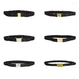 Belts Y166 Delicate PU Leather Pleated Belt Women Skinny Coat Dress Thin Waistband Shinning Slimming Waist Adjustable