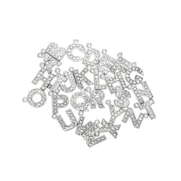 20pc / lot N - Z argent strass pendentif lettre charme 15mm bricolage accessoires de suspension adaptés aux colliers pour animaux de compagnie bracelet en cuir porte-clés m250z