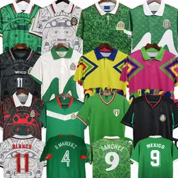 Retro Mexico Soccer Jerseys National Team Mens H. Sanchez 1994 1999 Blanco Hernandez Home Away Football Shirts Short