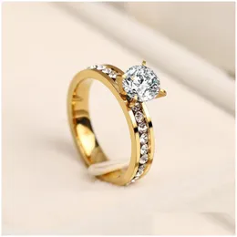 Couple Rings Cacana 316L Stainless Steel Ring Crystal Rings For Women Circle Cz Fashion Engagement Jewelry Gifts Wholesale No R58 2207 Dhpvn