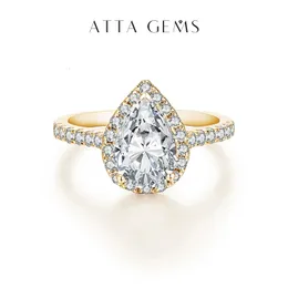 Anéis de casamento ATTAGEMS Pear Cut 2.0CT D Cor VVS1 Anel de luxo 925 prata esterlina pura 18k 14k 10k anel de noivado de ouro para mulheres 231219