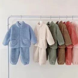 Clothing Sets Fleece Kids Coat Pants 2pcs Fall Winter Baby Clothes Set Kids Loungewear Suit Home Korean Children Top and Bottom Set 231219