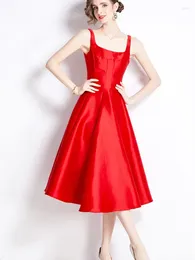 Casual Dresses French Style Dress Red Suspender Middle Length Engagement Jubileum 2024 Robe Femme Vestido Feminino