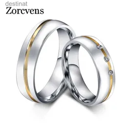 Solitaire Ring Zorcvens 2023 Novos anéis de casamento de moda para casais anel de aço inoxidável com jóias de pedra AAA+ CZ nunca Fadel231220