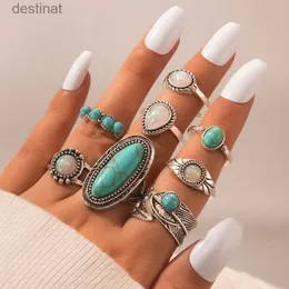 Solitärring Tocona Vintage Antik Grüner Stein Verbindungsring Set für Damen Herren Klarer Kristall Party Böhmischer Schmuck Zubehör Anillo 6225L231220