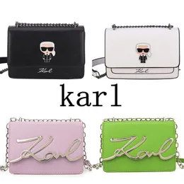 Karl Lagerfield Woman na ramiona torba Man Luxury Projektowanie Sling Crossbody Wassenger Torby Czarna prawdziwa skórzana moda TOTE Torebka W kopercie Bag Srebrna Łańcuch