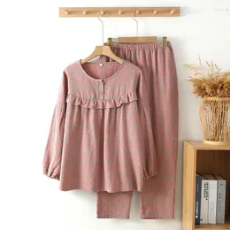 Women's Sleepwear Spring And Autumn Cotton Pajamas Suit Thin Long Sleeves Suitable For Middle-aged Elderly Mothers Homewear Clothes