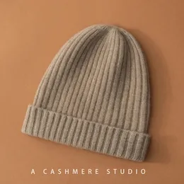 Beanie / Skull Caps Inverno 100% Cashmere Malha Headgears Mulheres Manter Quente Beanie Hat Alta Qualidade Sólida Casual Hedge Cap Skullies 231219