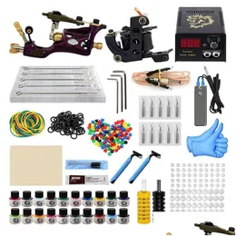 Tatuagem armas kits tatuagem hine kit profissional completo 10 bobina 2 tatoo armas fonte de alimentação tinta agulha ponta aperto conjunto para tatto artistas topo dhkry