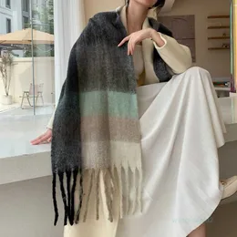 Scarves New Ac Scarf Thickened Colorful Plaid Tassel Warm Neck Shawl Fashionable and Versatile Outwear Tu22