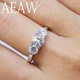 Anéis de casamento AEAW 2ctw 6.5mm Corte Redondo Anel de Noivado de Casamento Anel de Halo Duplo Anel Banhado a Platina Prata 231219