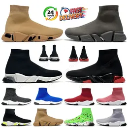 Slip-on 2.0 Speed ​​Trainer Sock Shoes Designer Mens Womens New Clear Clear Bottoms Red Red All Black and Beige Volt Volt Sneaker Paris Vintage Runner Socks SpeedTrainer