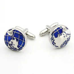 Runde Manschettenknöpfe mit Weltkarte und Erde, klassische blaue Herrenaccessoires