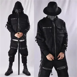 Мужские толстовки с капюшоном Guochao Dark Ninja одежда с несколькими карманами функциональная толстовка мужская свободная куртка на молнии тактическая толстовка 231219