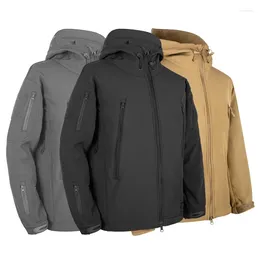 Hunting Jackets Tactical Jacket Men's Outdoor Waterproof Soft Shell Hooded Military Sport Hiking Camping Windbreaker Fleece