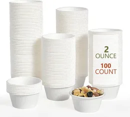Disposable Take Out Containers 100pcs/ Pack 2oz/4oz Disposable Testing Cup Bowls Natural Biodegradable Bagasse Fiber Souffle Cups Condiment Cups Sample Cups 231219