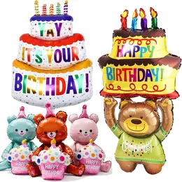 お誕生日おめでとうケーキバルーン漫画3レイヤーフォイルキャンドル子供ギフトパーティーベビーシャワー装飾用品231220