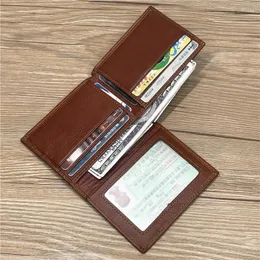 Wallets Genuine Leather Wallet For Men Male Natural Cowhide Vintage Business Short Bifold Men's Purse With Holder ID Window