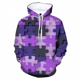 Moletons masculinos Moletons Engraçado Jigsaw Design Gráfico Colorido Quebra-cabeça 3D Impresso Hoodie para Homens Roupas Splicing Joint Boy Tracksuit Y2K Tops 231219