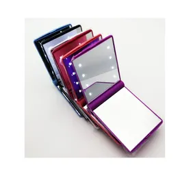 Hot New Lady LED Makeup Mirror Cosmetic Lamps 8 LEDS Mirror Folding Portable Travel Pocket Mirror Lights Lighted BJ