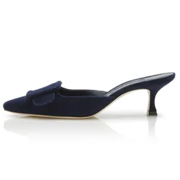 Famosi sandali sandali maysale da 50 mm pompe blu navy blu cuscinetto tacco gallo muli italia bella donna slingback punta di piedi designer abito da sera sandalo tacchi alti scatola eu 35-43