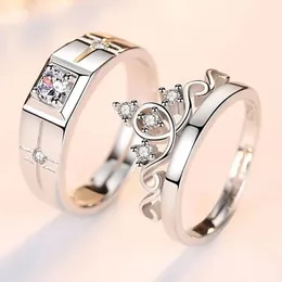 Luxury AAA Zircon Couple Paired Rings For Women Men Flower Crown Proposal Promise Adjustable Wedding Anniversary Jewelry 231221