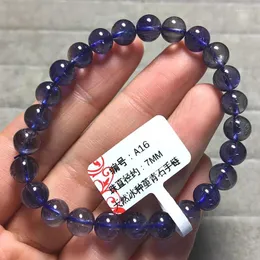 Strand Natural Blue Dichroite Cordierite Iolite Armband 7mm Women Crystal Clear Round Beads Fashion