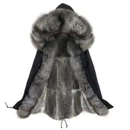 LaVelache-abrigo de piel auténtica para invierno, Parka larga con forro de conejo para hombre, chaqueta gruesa y cálida con escote Natural, 231220