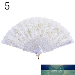 Party Wedding Prom Lace Fabric Silk Folding Hand Hold Dance Fans Flower273L