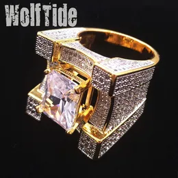 24mm Big Heavy Cubic Zirconia Square Hip Hop Ring 남자를위한 최고 품질 개인화 된 전체 CZ 석재 펑크 록 랩퍼 남성 256f