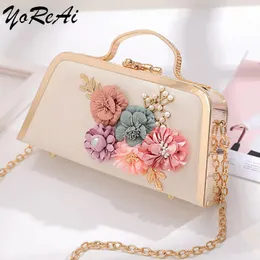 YoReAi Evening Bags Women Clutch Bag High-end Leather Evening Wedding Bridal Handbag Pearl Flower Fashion Chain Party Packs 231220