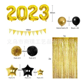 Decorazioni Decorazioni natalizie 2023 Black Gold Balloon Chain Arch Suit Season of Graduation Baby Battismo Anniversario Decorazione della festa Ballo