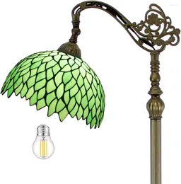Floor Lamps Lamp Green Wisteria Stained Glass Arched 12X18X64 Inches Gooseneck Adjustable Corner Standing Reading Light Decor Bed