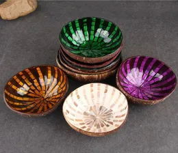 Hela vietnamesiska naturliga kokosnötskalskål Dekorativ träförvaring skål handmålad färgglad prydnadsgodis skål 2713104