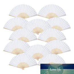 Confezione da 12 ventagli tenuti in mano Ventaglio di carta bianca Ventagli pieghevoli in bambù Ventaglio piegato portatile per regalo di nozze in chiesa Bomboniere DIY243r