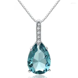 Anhänger DIWENFU Natürlicher Blauer Topas Anhänger 925 Sterling Silber 45 cm Halskette Colgantes Hochzeit Pierscionki für Frauen