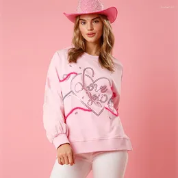 Women's Hoodies 2024 Love You Print Valentine'S Day Clothes Outfits Sweatshirt Womens Pink Crewneck Valentine Sweater Shirt