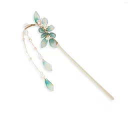 Hårklipp kinesiska stick bun huvudbonad u-form med retro fransade blommor för kostymfest maskerad boll