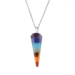 Pendant Necklaces Wholesale 10pcslot Reiki 7 Chakras Stone Pendulum Yoga Necklace Healing Crystal Charms Jewelry