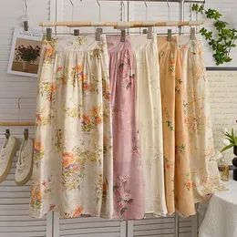 Saias Mulheres Meia Saia Retro Floral Cintura Alta Temperamento Verão Slim e Cool Chinês Longo