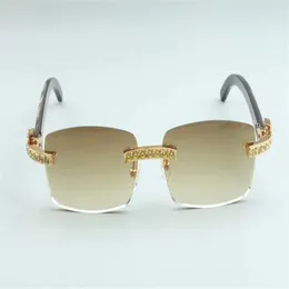 2020 Высококачественные солнцезащитные очки с бриллиантами XL Черная текстура Натуральная буйвола Храма рога C-3524012-B для унисекс-размер 56-18-140 мм191H