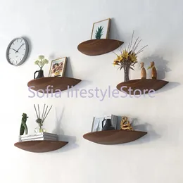 Wooden Semicircle Wall Shelf Background Hanging Projector Display Stand Storage Organization Suspension Home Decoration 231221