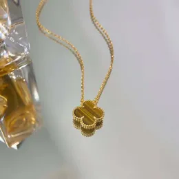 Vanty Cleefty High Versione High Clover Floro Single Flode Natural Tiger Eye Stone Collana per donne Spessa piastre 18k Rose Gold Simplicità