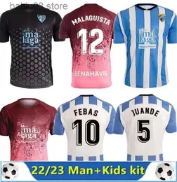 팬 Tops Tees 2324 CF Malaga 축구 유니폼 20232024 Away Juanpi Luis Munoz Adrian 축구 셔츠 Burgos Casas Juankar Camiseta de Futbol Juande Febas Uniforms Men K