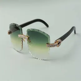 Уникальные дизайнерские солнцезащитные очки 2021 года 3524023 XL, линзы с бриллиантовой огранкой, натуральный черный цвет, дужки из бычьих рогов, размер очков 58-18-140 мм278C