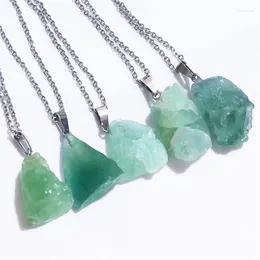 Pendant Necklaces 12pcs Natural Raw Mineral Stone Green Fluorite Crystal Stainless Steel Chain Necklace Wholesale