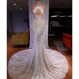 Stunningningbride 2024 Luxury Mermaid Wedding Dresses Seveless 3D LACEアップリケパールスパンコ